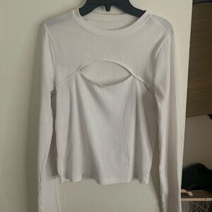 Elegant White Cutout Long Sleeve Top